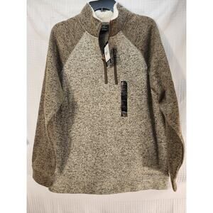 Old River Sweater 1/4 zip Pullover Mens Size Large Tan Brown Fleece Christmas
